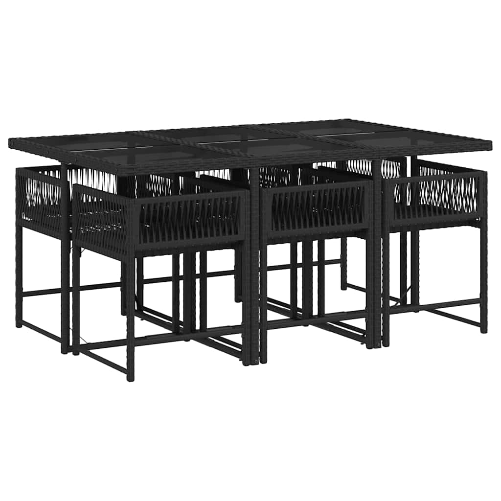 Set de comedor de jardín 7 pzas y cojines ratán sintético negro