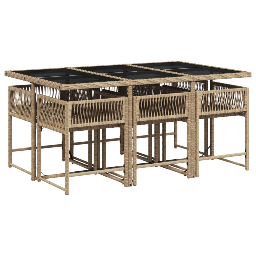 Set comedor de jardín 7 pzas con cojines ratán sintético beige