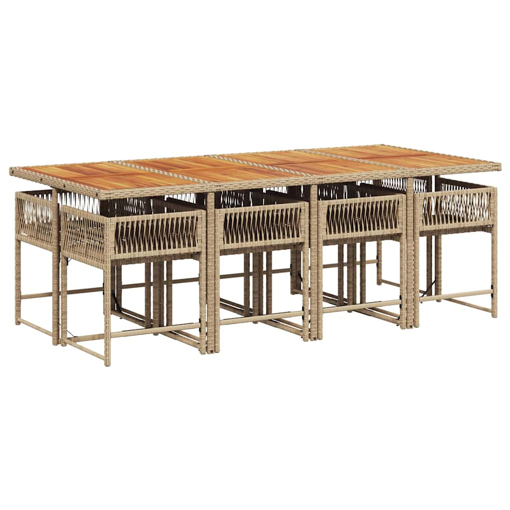 Set comedor de jardín 9 pzas con cojines ratán sintético beige