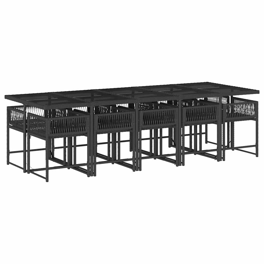 Set de comedor jardín 11 pzas con cojines ratán sintético negro