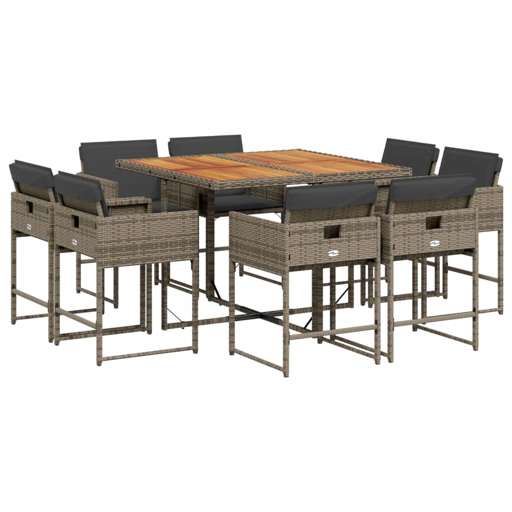 Set comedor jardín 9 pzas y cojines ratán sintético gris - Vetonek