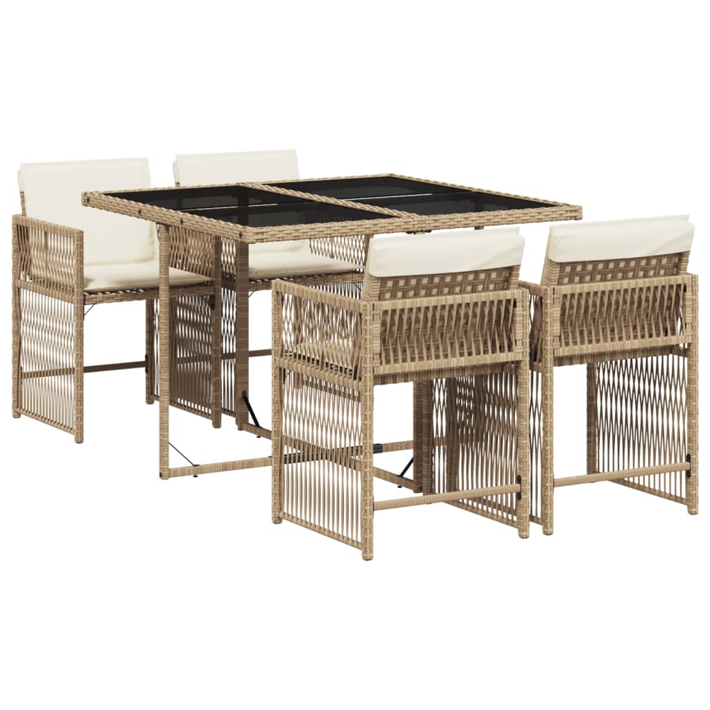 Set comedor de jardín 5 pzas con cojines ratán sintético beige - Vetonek