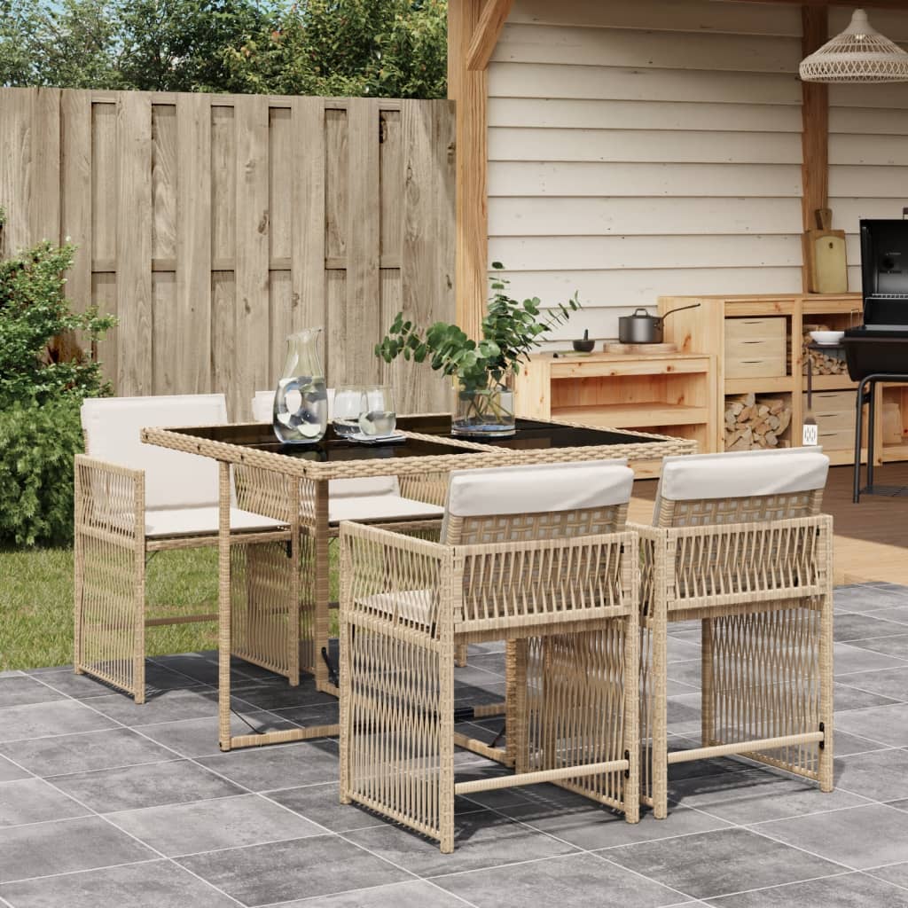 Vetonek Set comedor de jardín 5 pzas con cojines ratán sintético beige