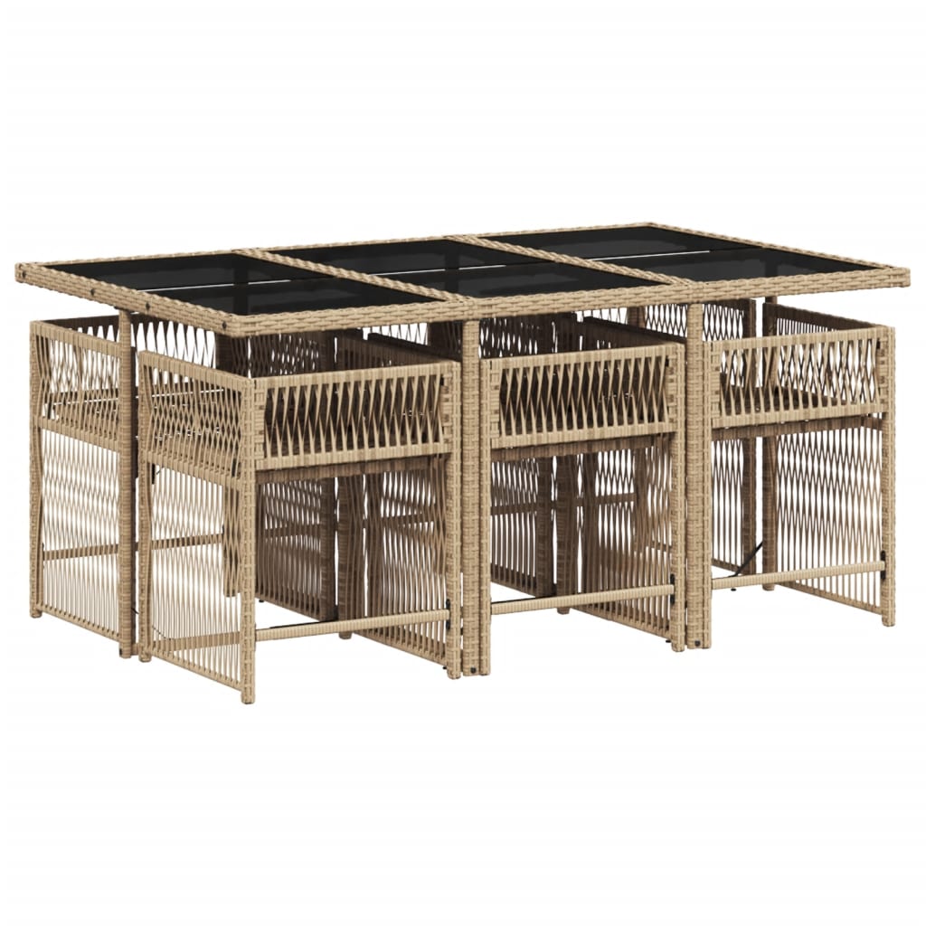 Set comedor de jardín 7 pzas con cojines ratán sintético beige - Vetonek