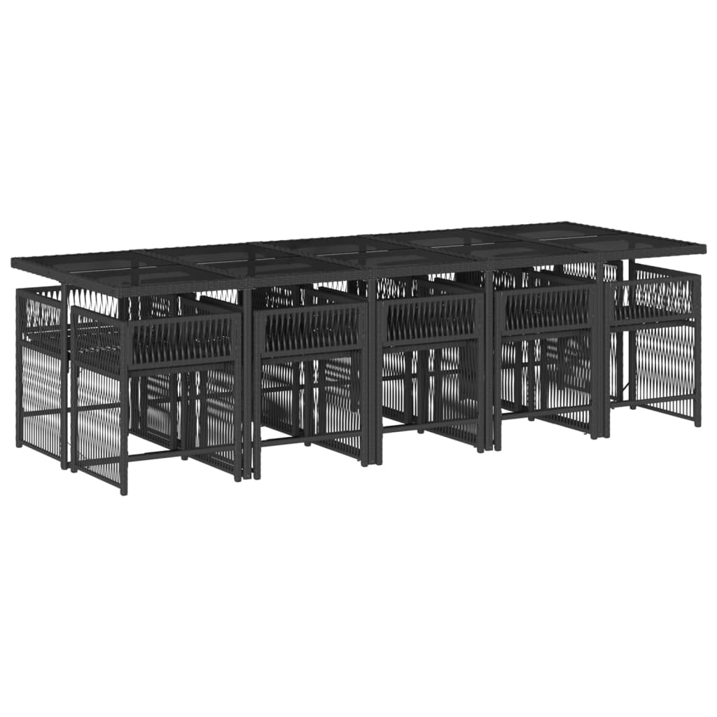 Set de comedor jardín 11 pzas con cojines ratán sintético negro