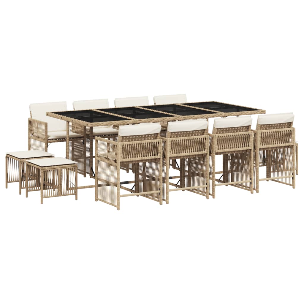 Set comedor de jardín con cojines 13 pzas ratán sintético beige - Vetonek