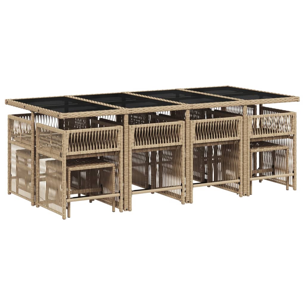 Set comedor de jardín con cojines 13 pzas ratán sintético beige - Vetonek