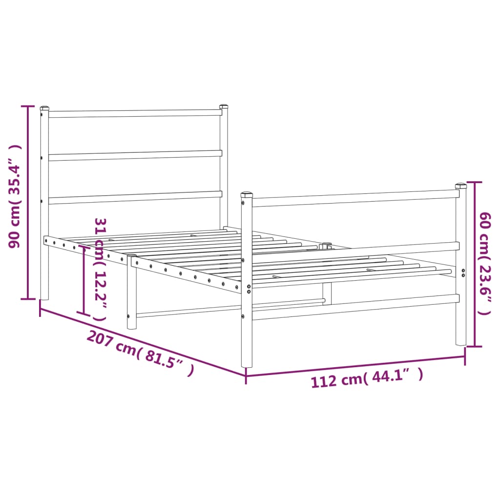 Estructura cama sin colchón con estribo metal negro 107x203 cm