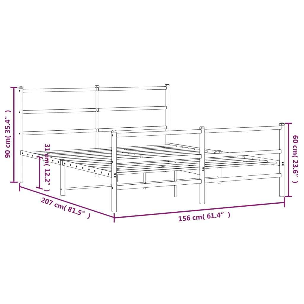 Estructura cama sin colchón con estribo metal negro 150x200 cm