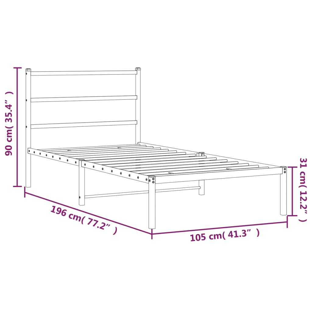 Bett ohne Matratze mit weißem Metall Kopfteil 100x190 cm