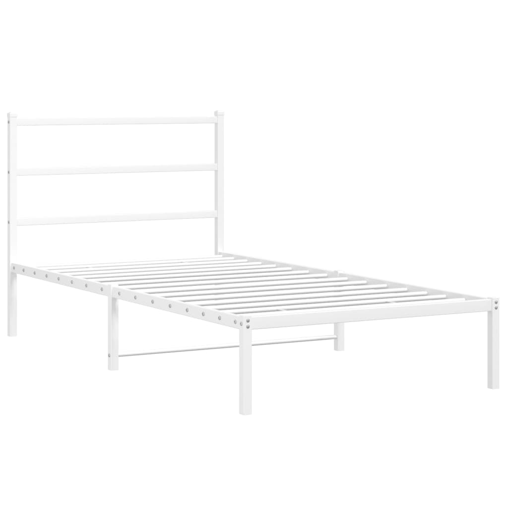 Llit sense matalàs amb capçal de metall blanc 107x203cm