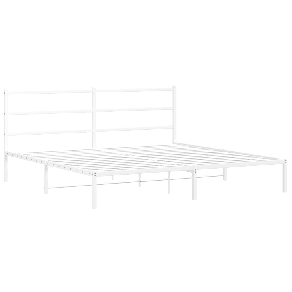 Bed without mattress with white metal headboard 183x213cm