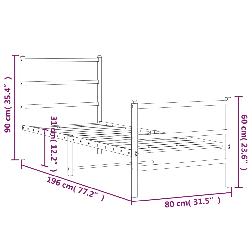 Llit sense matalàs amb estrep de metall blanc 75x190 cm