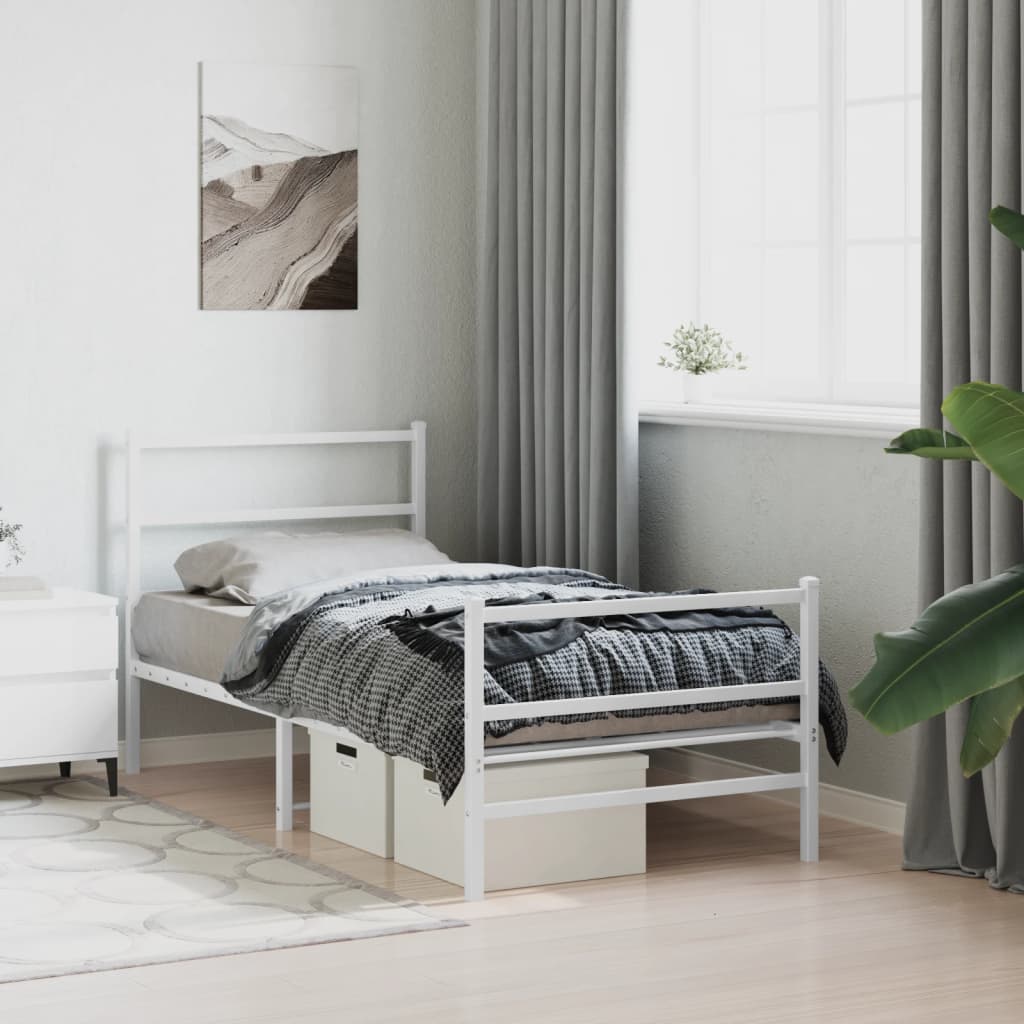 Vetonek Estructura cama sin colchón con estribo metal blanco 90x200 cm