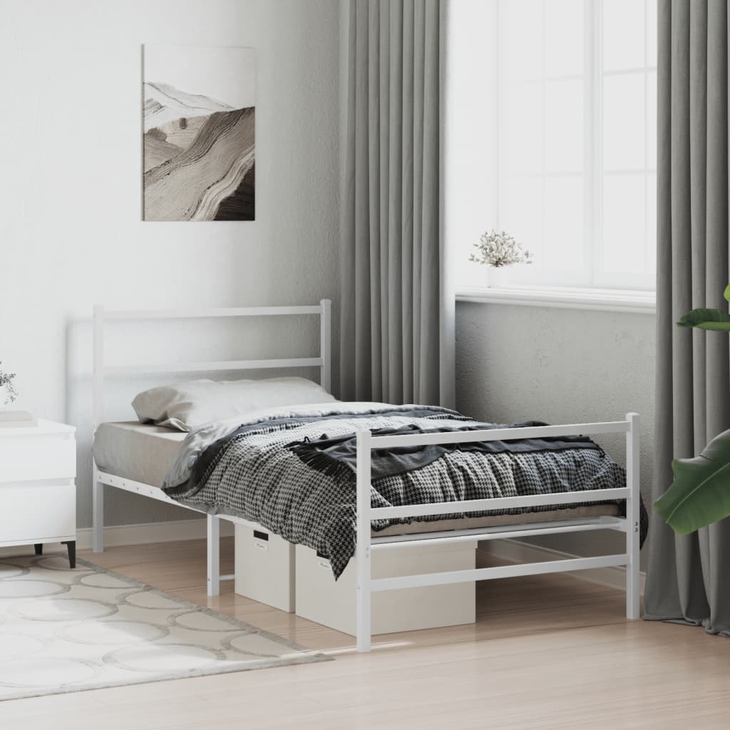 Vetonek Estructura cama sin colchón con estribo metal blanco 100x190 cm