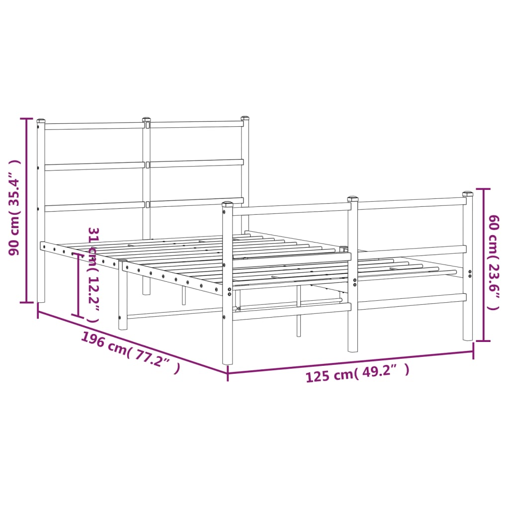 Cama sem colchão com estribo de metal branco 120x190 cm