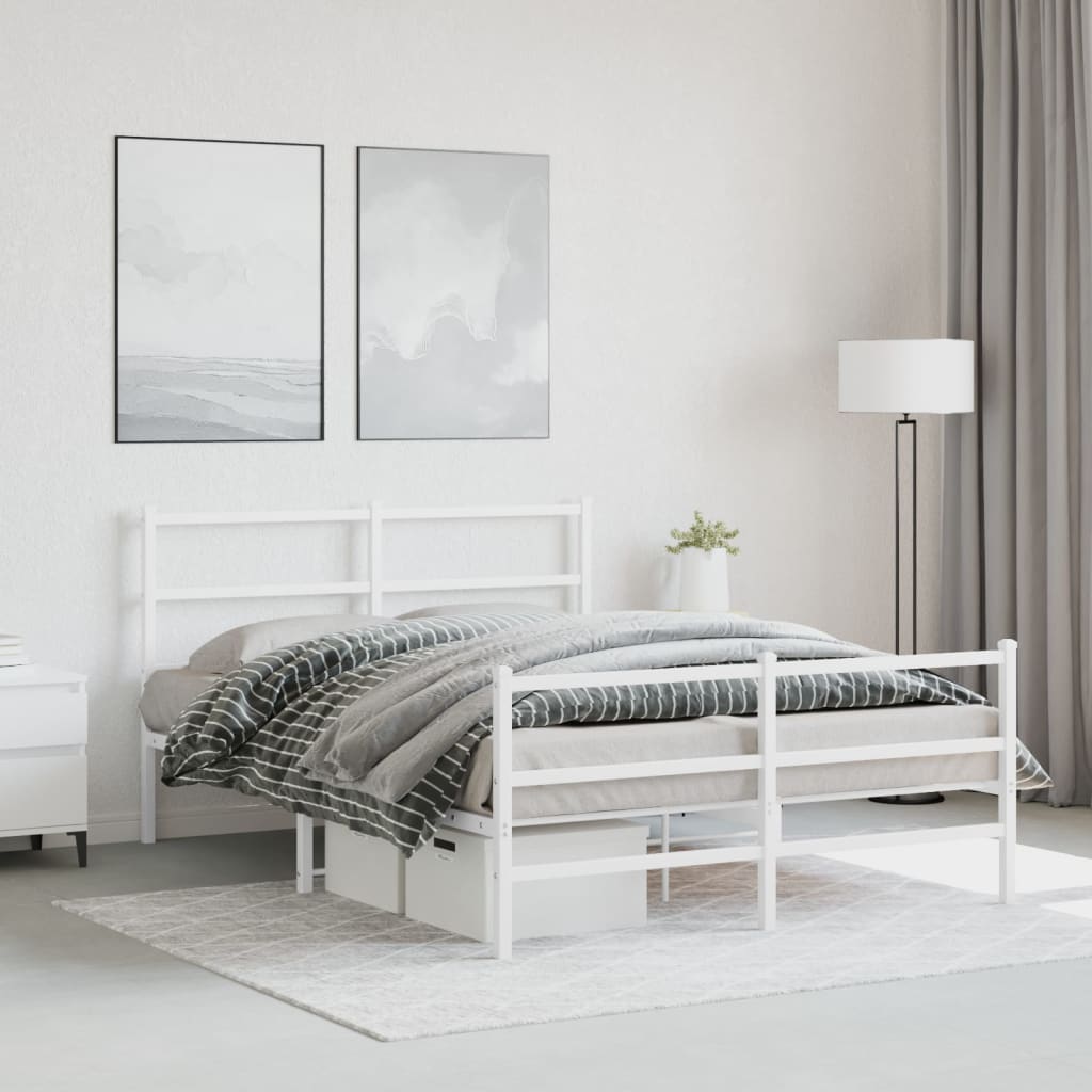 Vetonek Estructura cama sin colchón con estribo metal blanco 135x190 cm