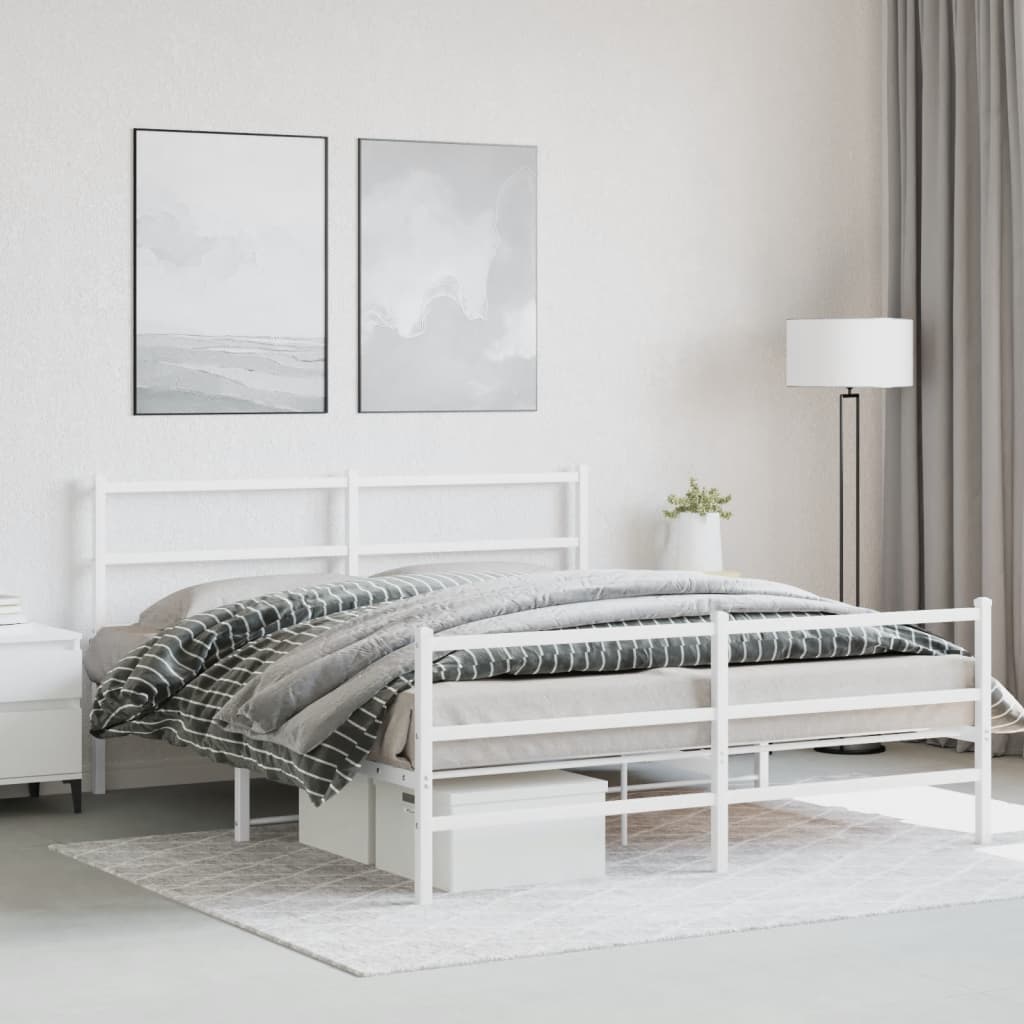 Vetonek Estructura cama sin colchón con estribo metal blanco 150x200 cm