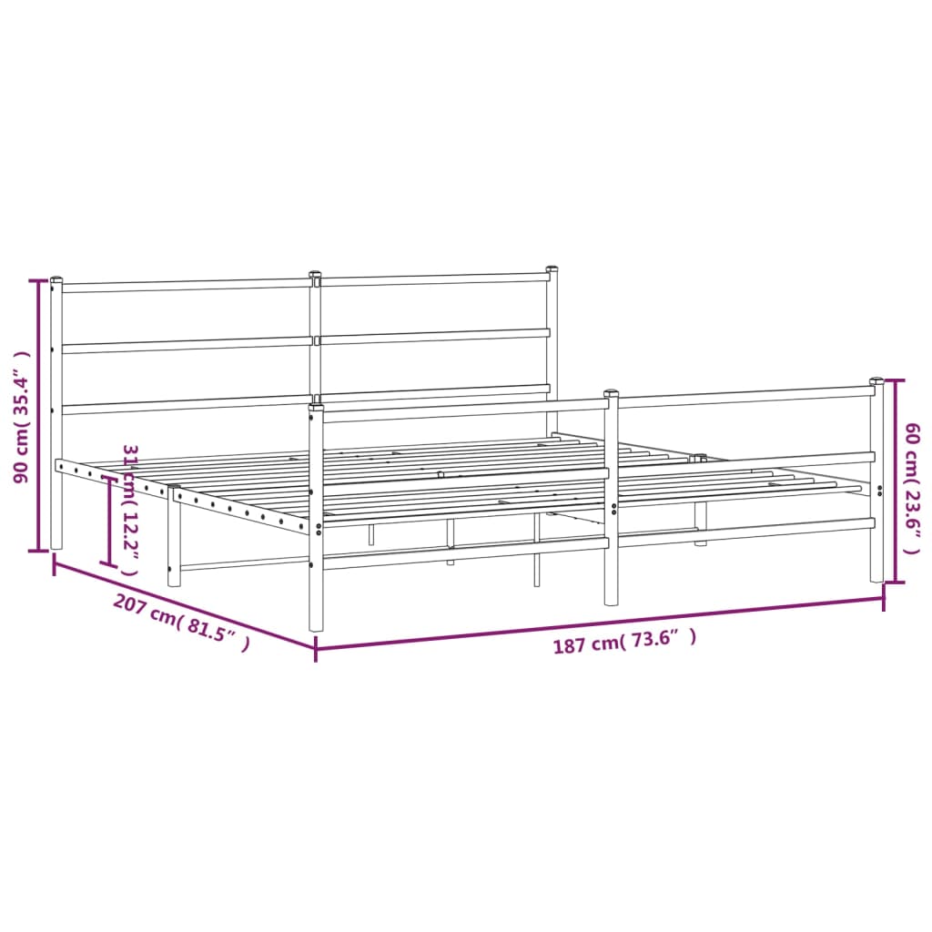 Struttura del letto senza materasso con staffa in metallo bianco 180x200 cm