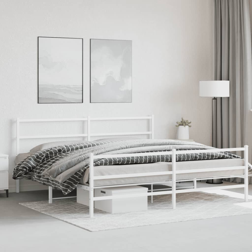 Vetonek Estructura cama sin colchón con estribo metal blanco 200x200 cm