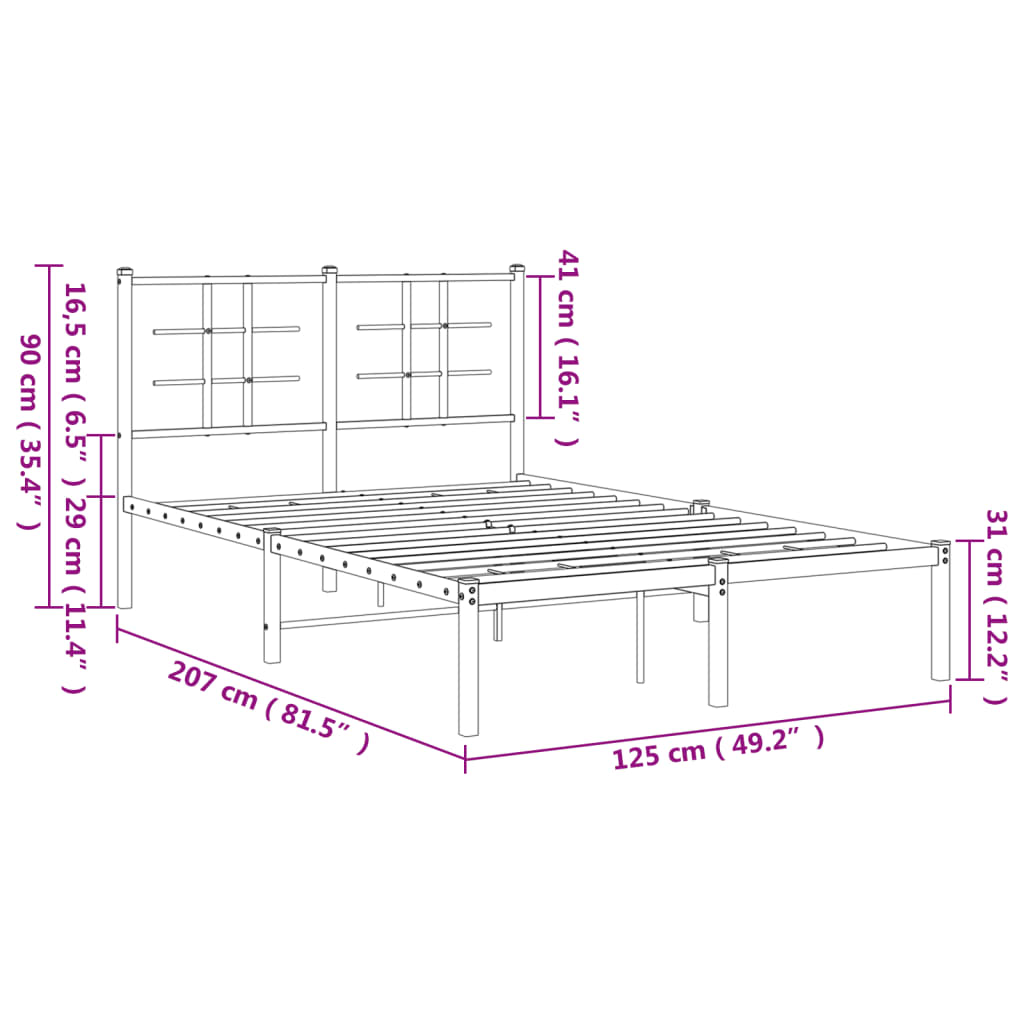 Estructura cama sin colchón con cabecero metal negro 120x200 cm