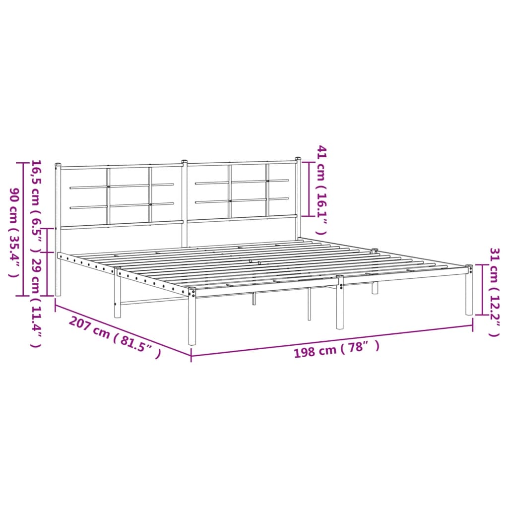 Estructura cama sin colchón con cabecero metal negro 193x203 cm