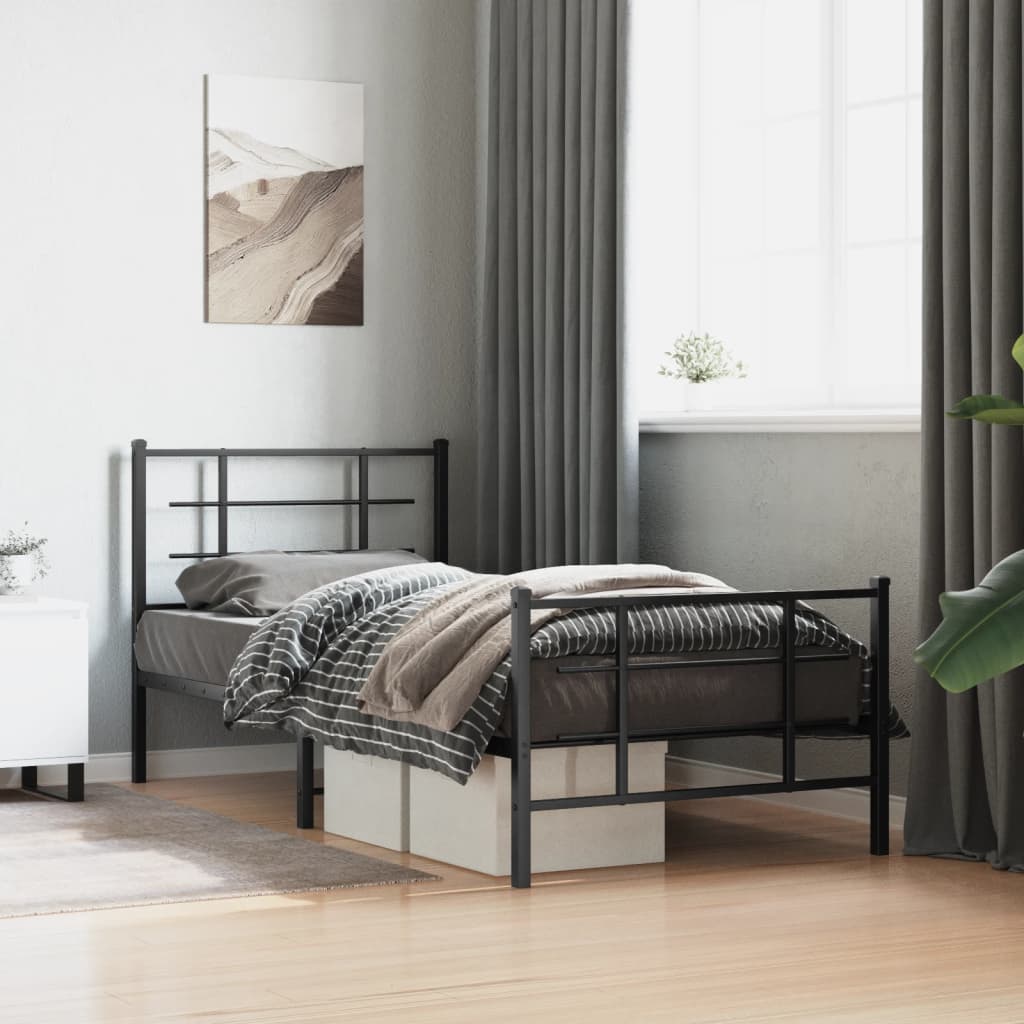 Vetonek Estructura cama sin colchón con estribo metal negro 90x190 cm