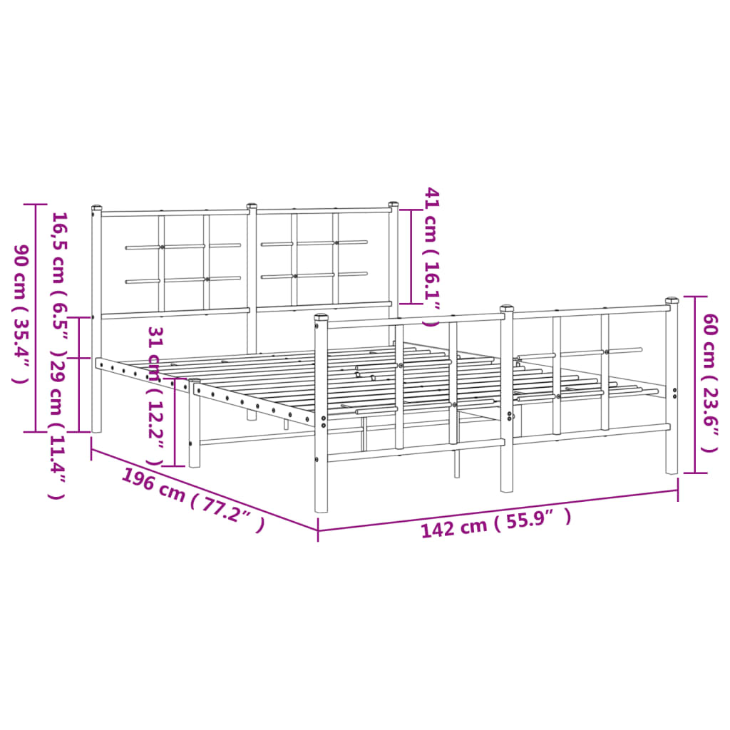 Lit sans matelas lit avec étrier en métal noir 135x190 cm