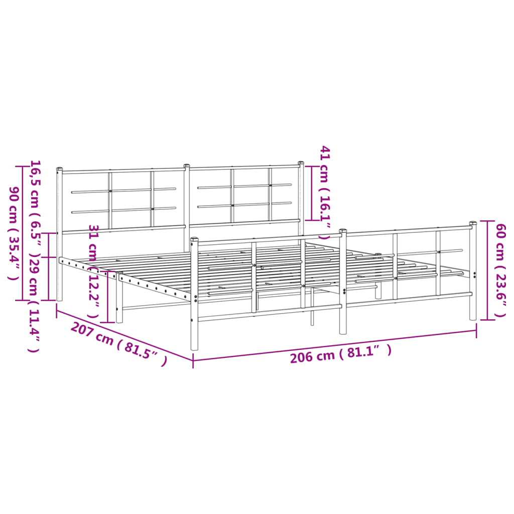 Estructura cama sin colchón con estribo metal negro 200x200 cm