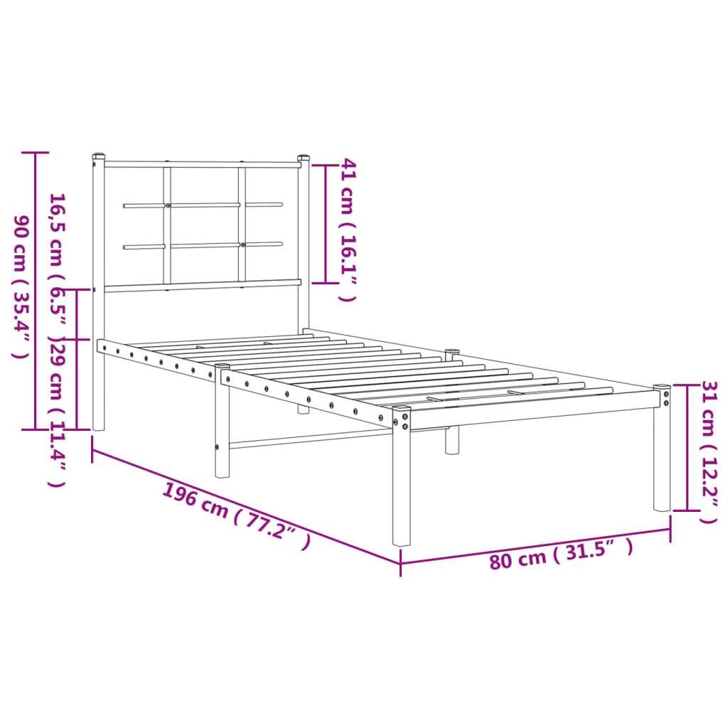 Estructura cama sin colchón con cabecero metal blanco 75x190 cm