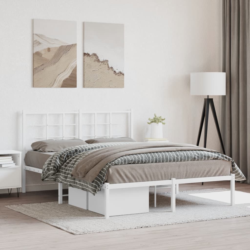 Vetonek Estructura cama sin colchón con cabecero metal blanco 135x190cm