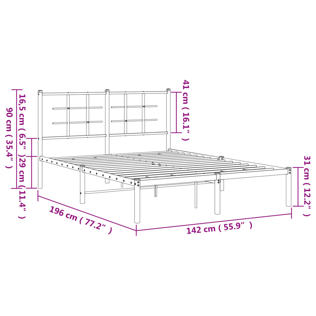 Bett ohne Matratze mit weißem Metall Kopfteil 135x190 cm