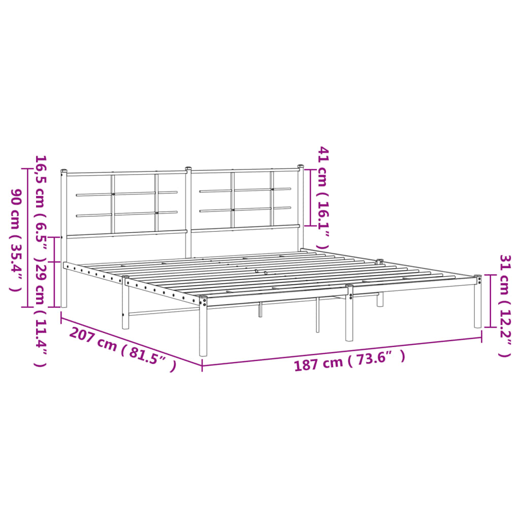 Cama sem colchão com cabeceira de metal branco 180x200cm