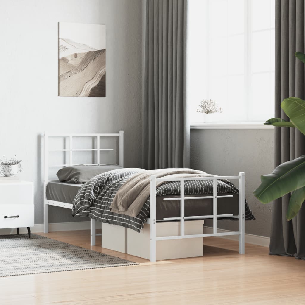 Vetonek Estructura cama sin colchón con estribo metal blanco 75x190 cm