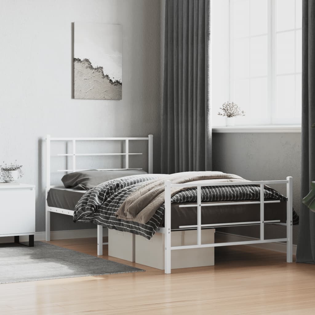 Vetonek Estructura cama sin colchón con estribo metal blanco 107x203 cm