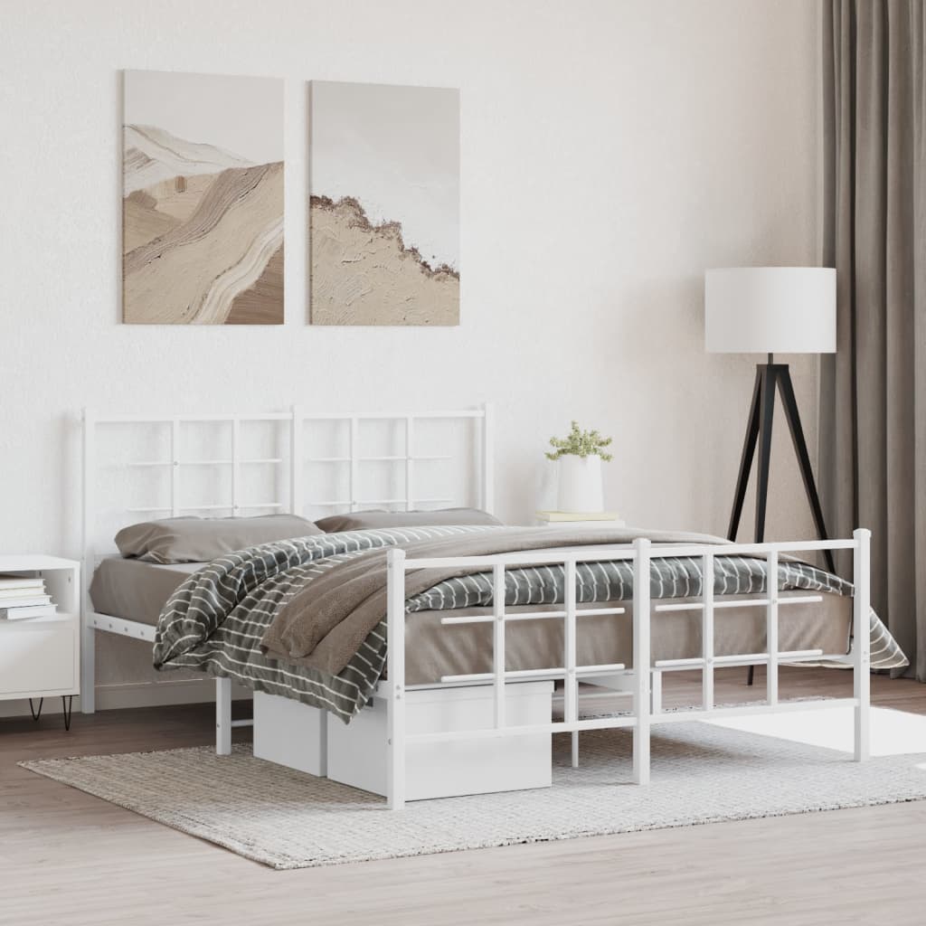 Vetonek Estructura cama sin colchón con estribo metal blanco 135x190 cm