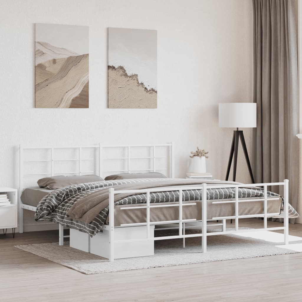 Vetonek Estructura cama sin colchón con estribo metal blanco 183x213 cm