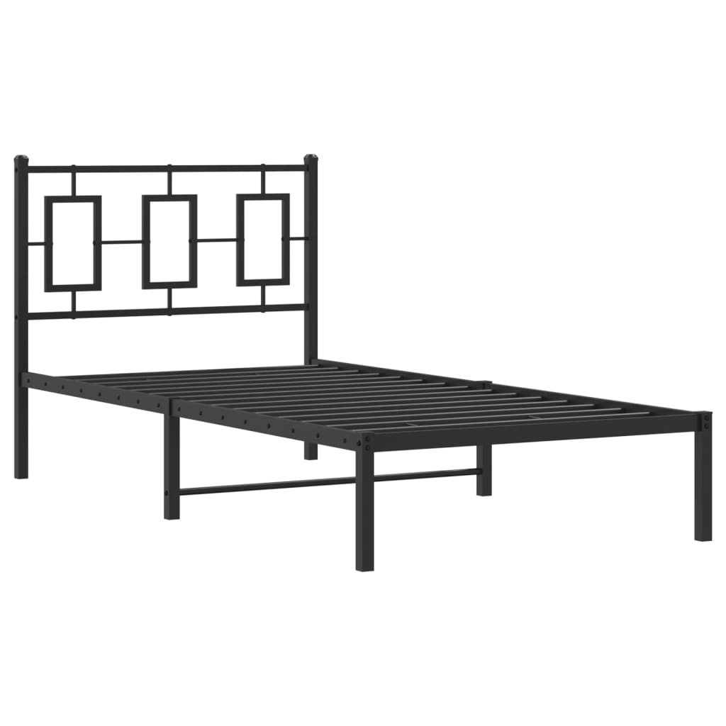 Cama sem preto com cabeceira de metal preto 90x200 cm