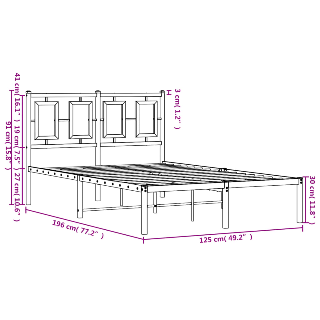 Cama sem cabeceira de metal preto 120x190 cm