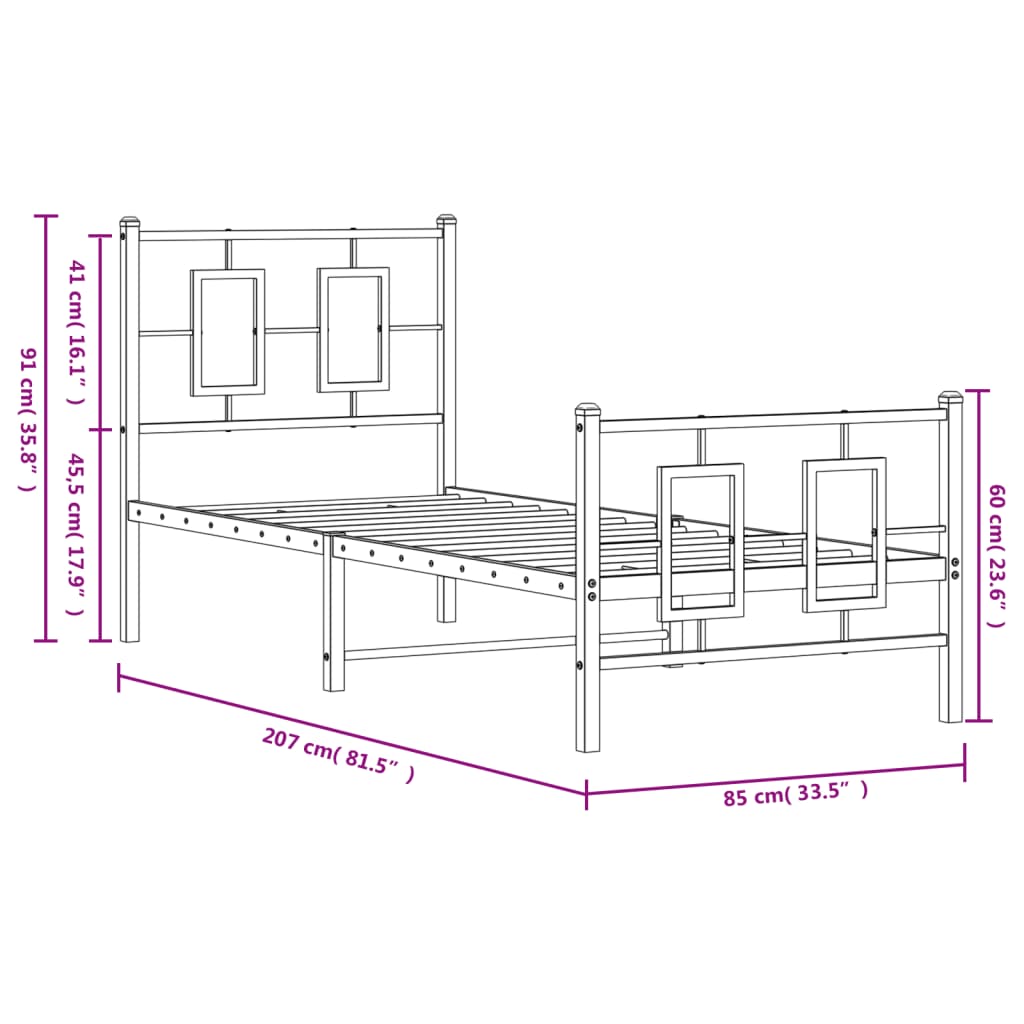 Bett ohne Matratzenbett mit schwarzem Metall 80x200 cm