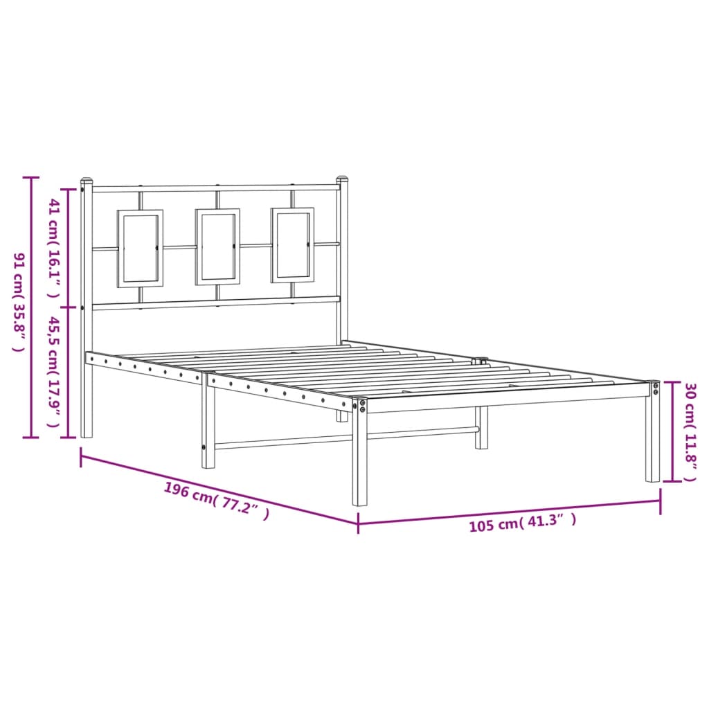 Bett ohne Matratze mit weißem Metall Kopfteil 100x190 cm