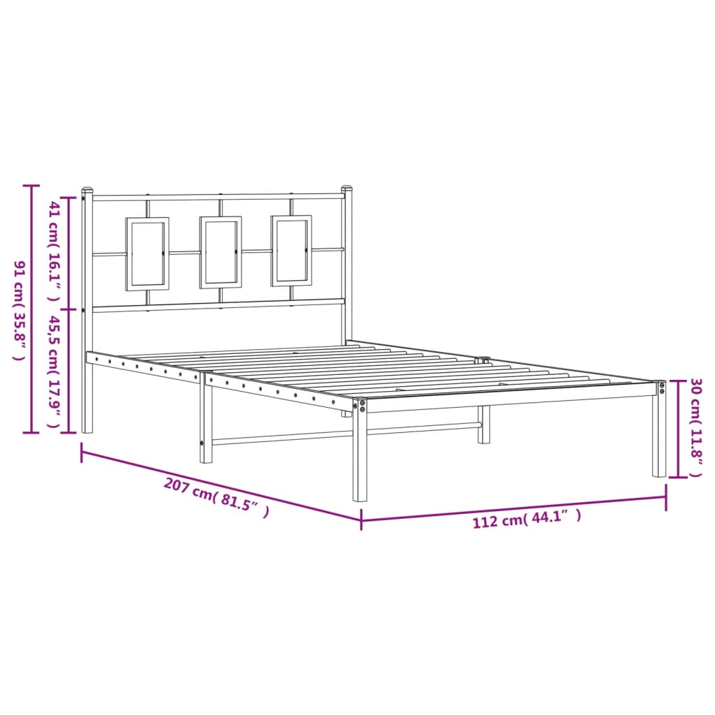 Cama sem colchão com cabeceira de metal branco 107x203cm