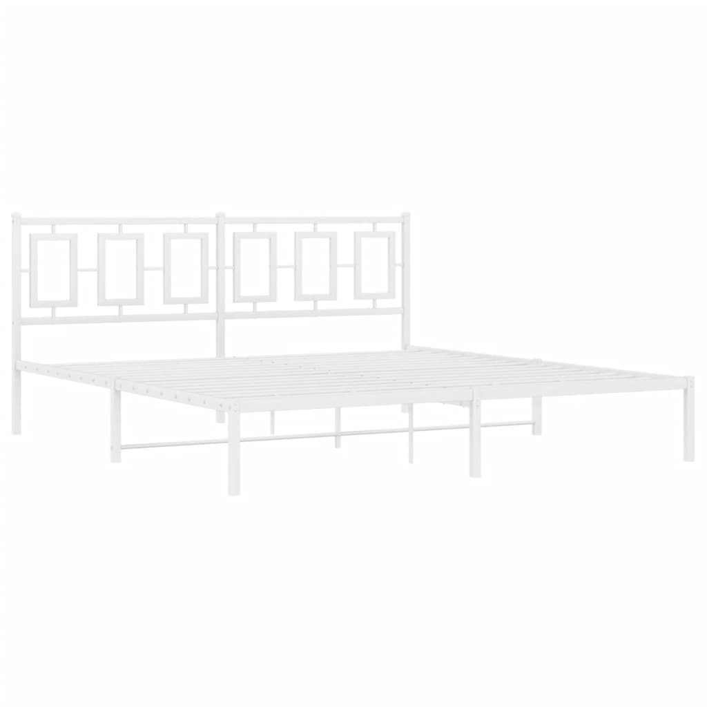 Bed without mattress with white metal headboard 183x213cm