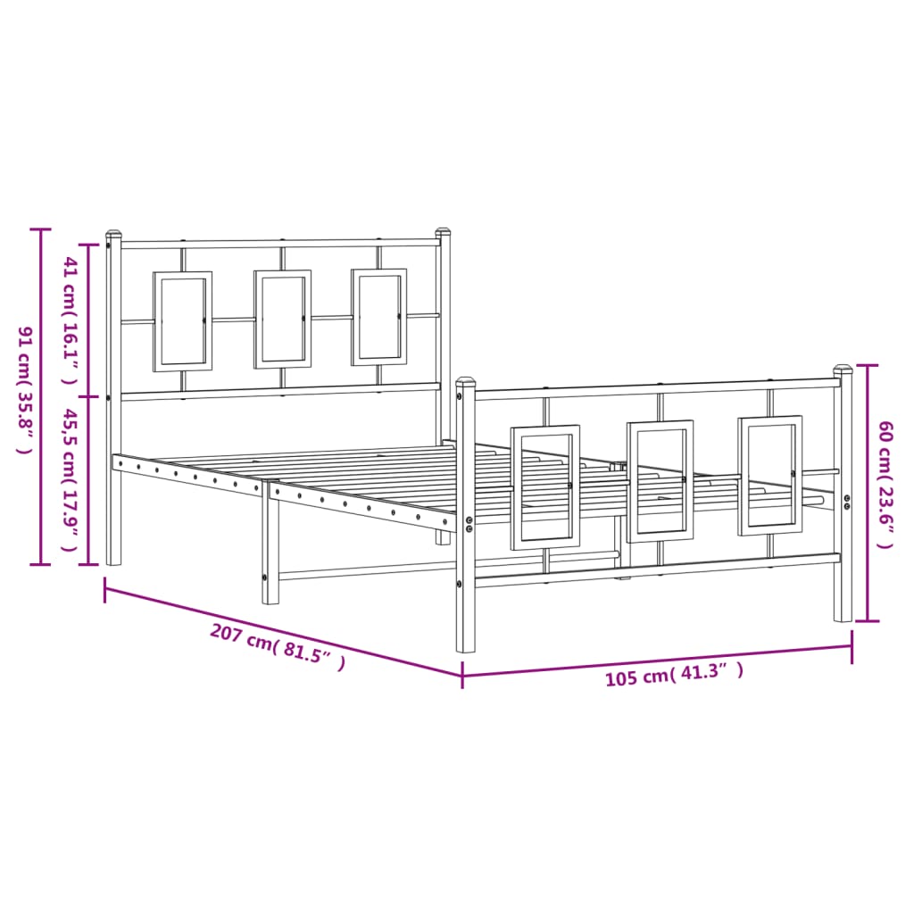 Bed without mattress with white metal stirrup 100x200 cm