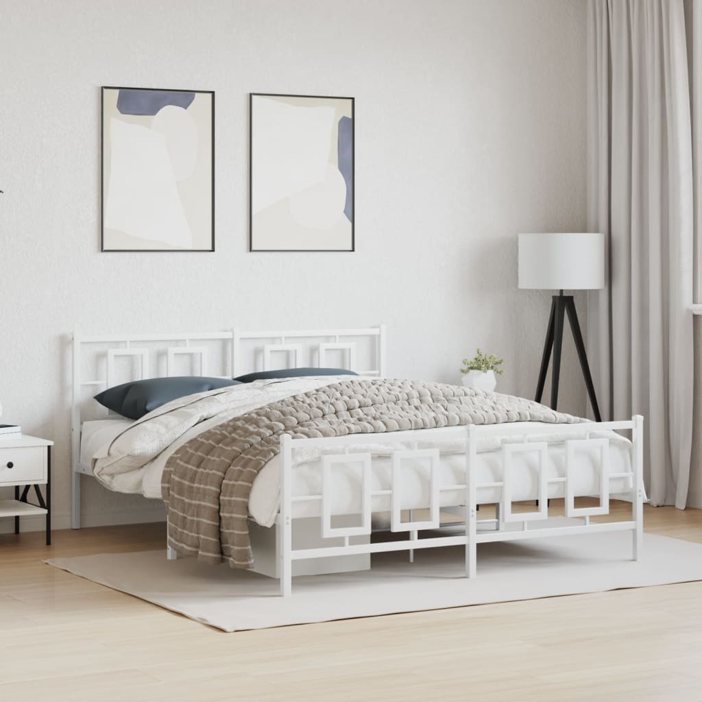 Vetonek Estructura cama sin colchón con estribo metal blanco 150x200 cm