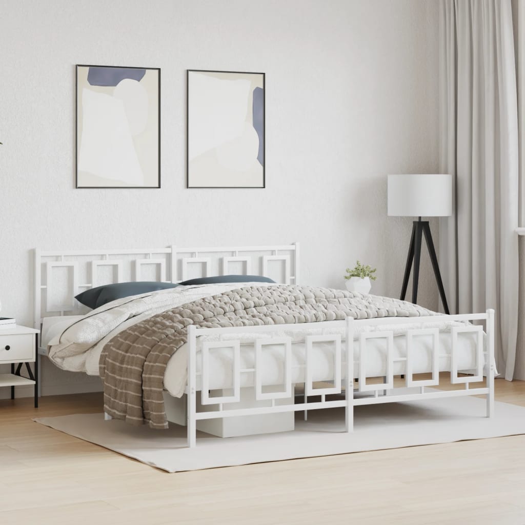 Vetonek Estructura cama sin colchón con estribo metal blanco 183x213 cm