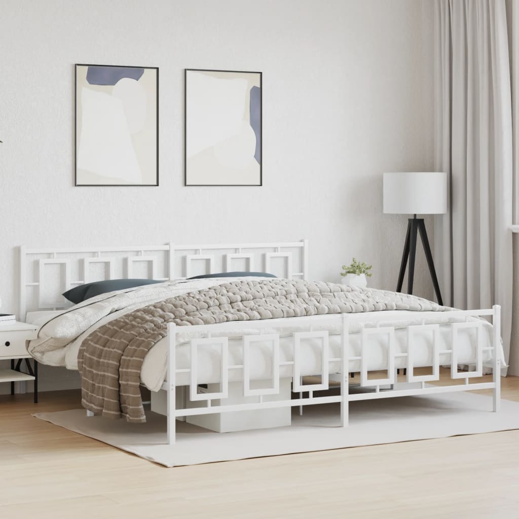 Vetonek Estructura cama sin colchón con estribo metal blanco 200x200 cm