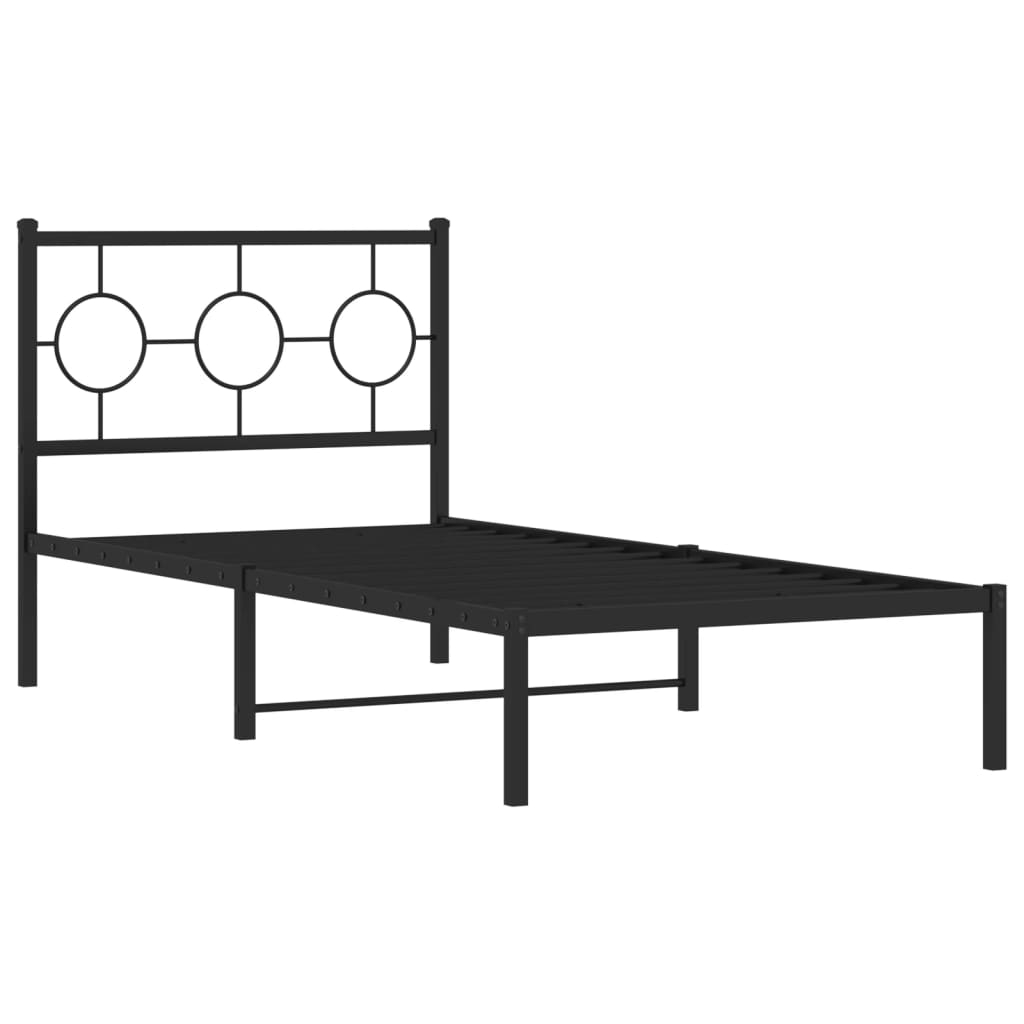 Cama sem preto com cabeceira de metal preto 90x200 cm