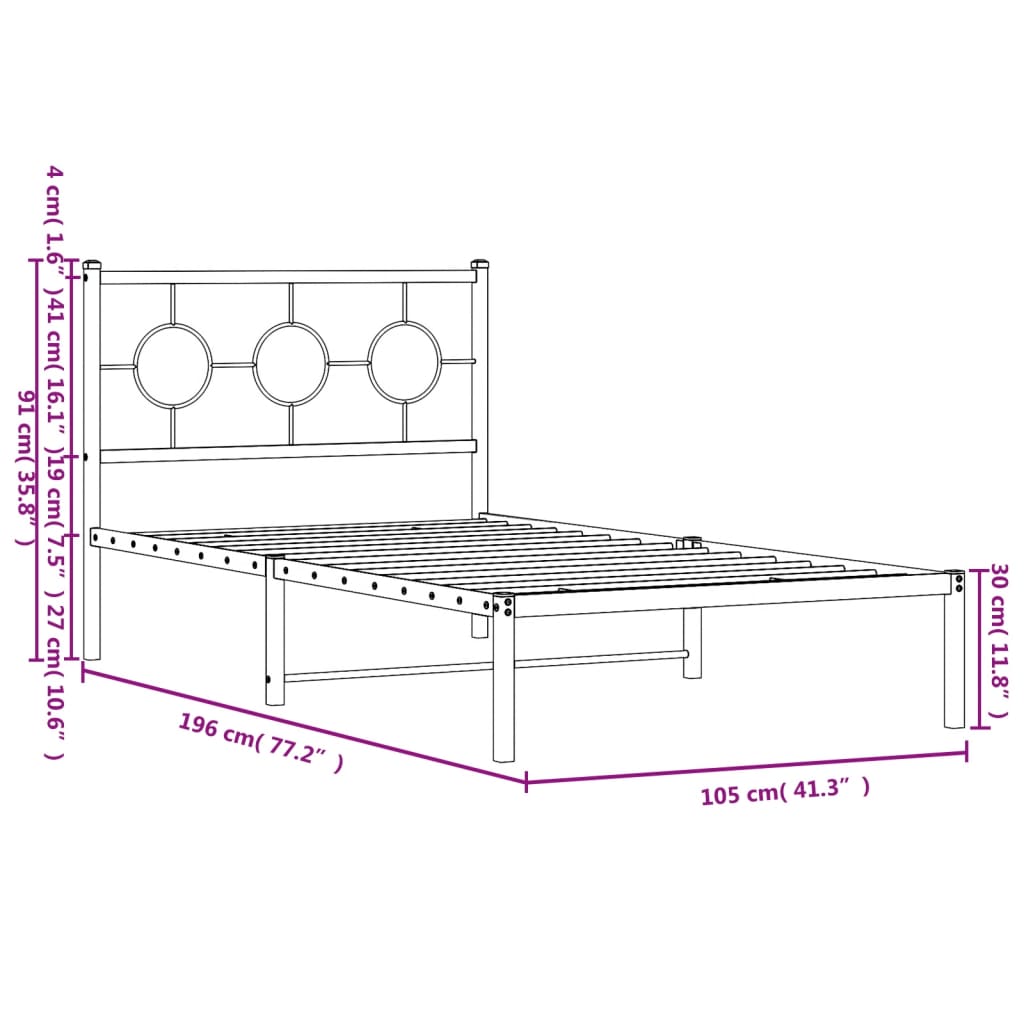 Bed Black Metal Boot Structure 100x190 cm