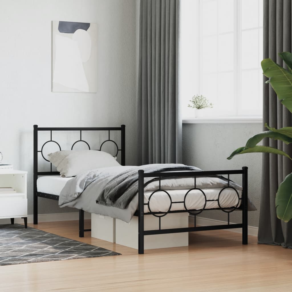 Vetonek Estructura cama sin colchón con estribo metal negro 90x190 cm